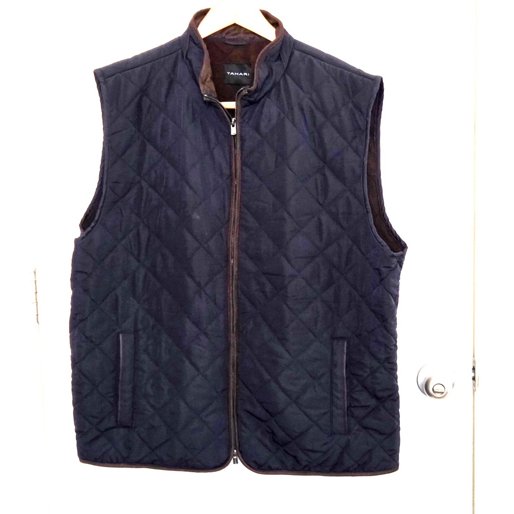 TAHARI Men's Insulated Quilted Vest Size XXL Navy and Brown Fleece